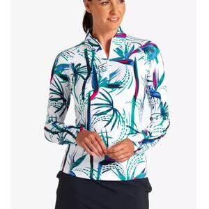 PUMA Women's Floral Birds of Paradise YOU-V 1/4 Zip Pull Over Size M